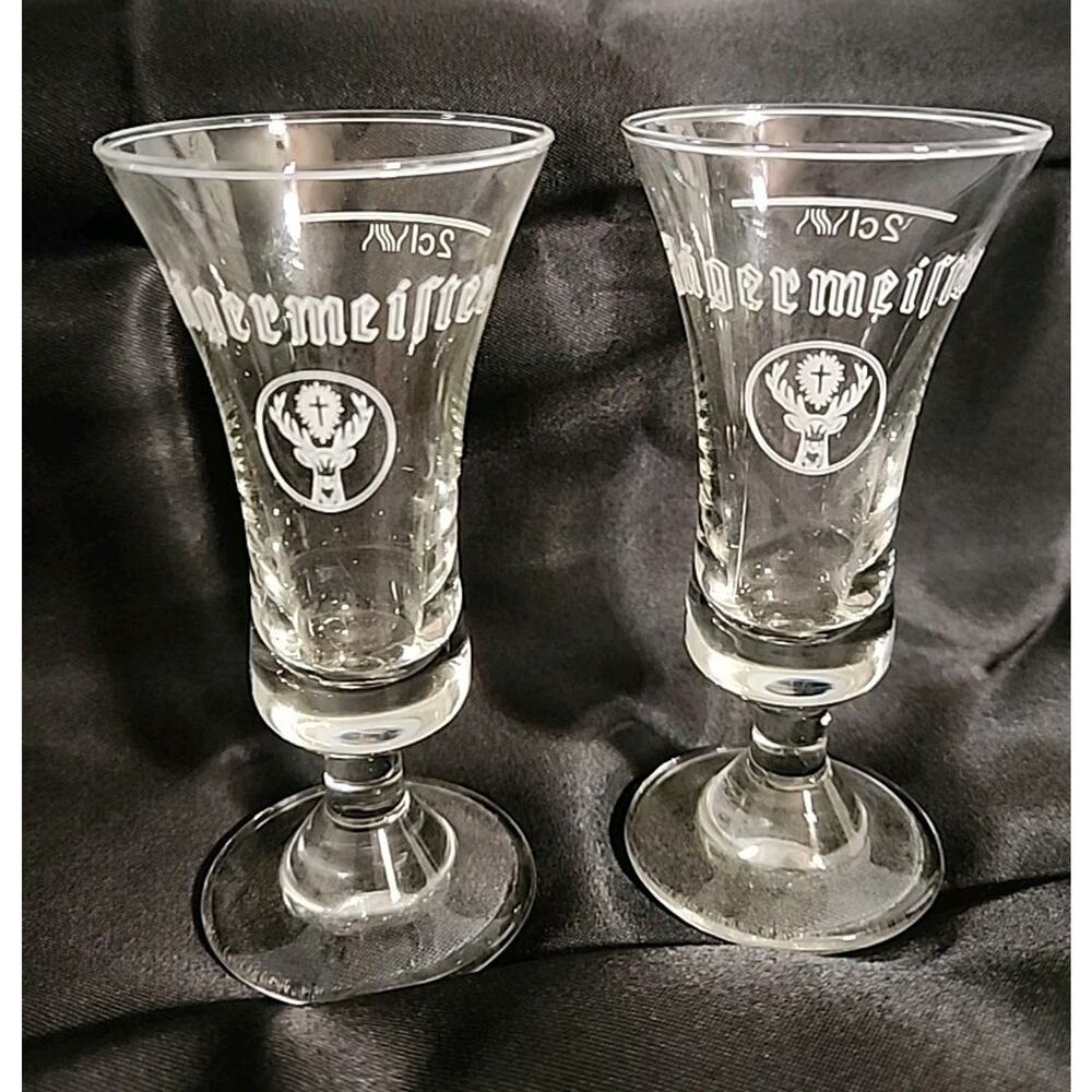 Jagermeister Set Of 2 Clear Pedestal Cordial Shot Glasses 3 3/4" 2cl Leerdam